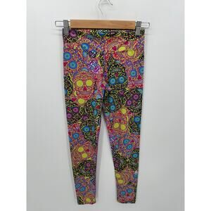 Dona Jo Fitwear Leggings Women Size 1 Skull Mardi Gras Compression Multicolor